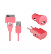 Pack de charge 3 en 1 Colorblock Bubble Gum pour iPhone et telephones micro USB