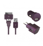 Pack de charge 3 en 1 Colorblock Deep Purple pour iPhone et telephones micro USB