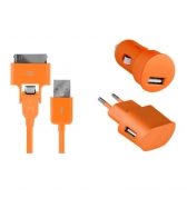Pack de charge 3 en 1 Colorblock Orange pour iPhone et telephones micro USB