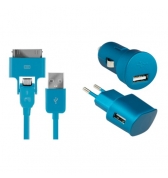 Pack de charge 3 en 1 Colorblock Blue Lagoon pour iPhone et telephones micro USB