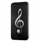 Plaque arrière en aluminium brossé noir Moxie Topalu clé de sol pour iPhone 4 /4S