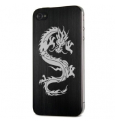 Plaque arrière en aluminium brossé noir Moxie Dragon pour iPhone 4 /4S