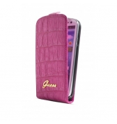 Etui à rabat finition croco. Rose Galaxy SIII Mini