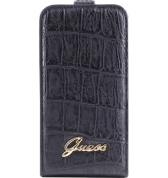 Etui à rabat finition croco. Noir iPhone 5