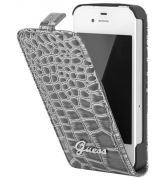 Etui à rabat finition croco glossy. Gris iPhone 4/4S