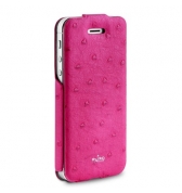 Etui clapet Rose Façon Autruche PURO pour IPhone 5