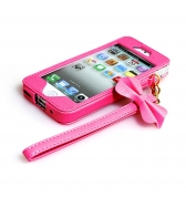 Etui en similicuir fushia avec bracelet portatif noeud pour iPhone 5