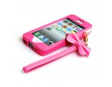 Etui en similicuir fushia avec bracelet portatif noeud pour iPhone 5