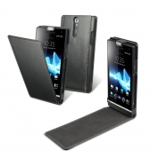 Etui clapet en similicuir noir pour Sony Xperia S