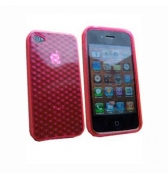 Coque silicone rouge transparente cube diams iPhone 4 