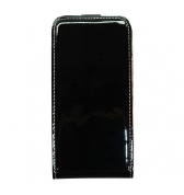Etui coque noir en cuir glossy à rabat iPhone 4/4S