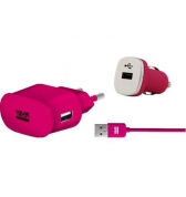 Pack charge 3 en 1 Colorblock rose metal pour iPhone/iPod
