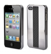 Muvit coque miroir noire cuir perfore et screen pour iphone 4/4s