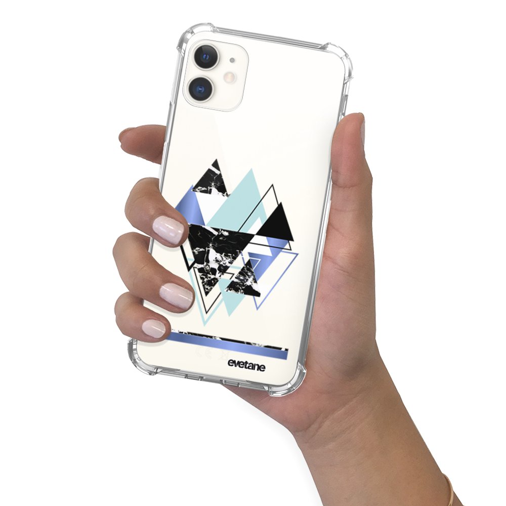 Coque pour iPhone 11 anti-choc souple avec angles renforcés transparente Triangles Bleus coque iphone 11 souple