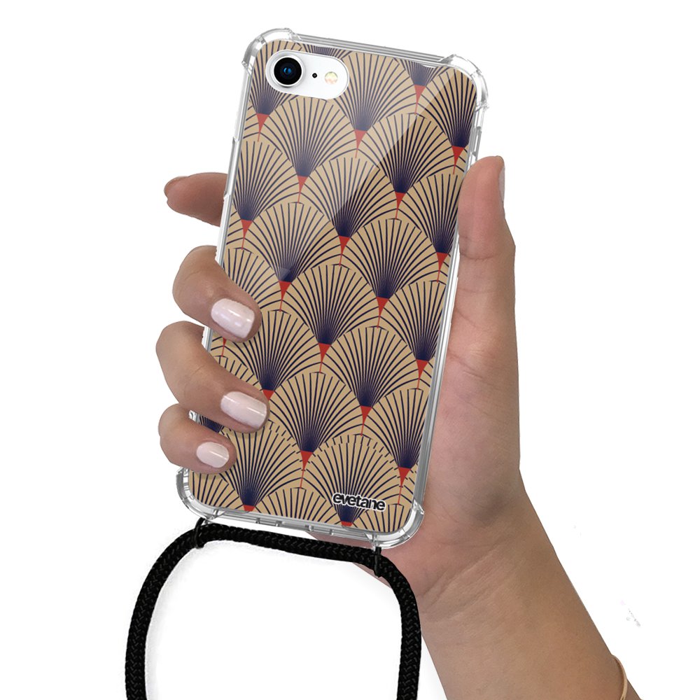 Coque cordon pour iPhone 7/8/ iPhone SE 2020 cordon noir Dessin Art